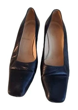 Christian Dior Black Leather Pump Size 34.5 Block Heel