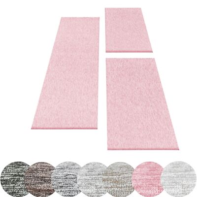Kurzflor Teppich Set 4mm Florhöhe Schlafzimmer Bettumrandung 3 Teile Set