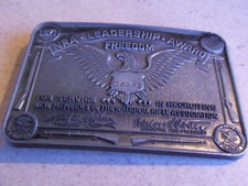 1980s NRA LEADERSHIP AWARD FOR SERVICE IN RECRUITING SILVER METAL BELT BUCKLE