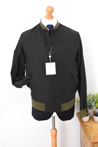 New RICHARD JAMES Forest Green Linen Bomber Jacket Size 38R/48R Medium Blouson - Picture 4 of 19