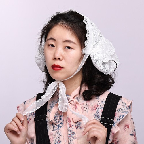 Victorian Lolita Girls Head Scarf Triangle Embroidered Veil Headdress - Picture 10 of 10