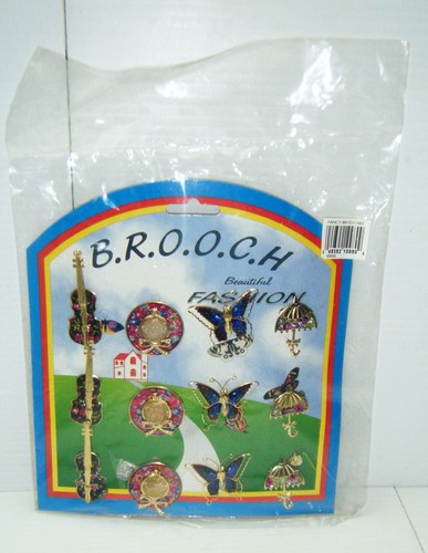 NOS Vintage 12 Brooches - Hats - Umbrellas - Butterflies - Hats