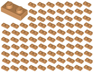  Lego 1x2 Medium Nougat  Plates x100 Building Part Piece Bulk Lot Legos #3023
