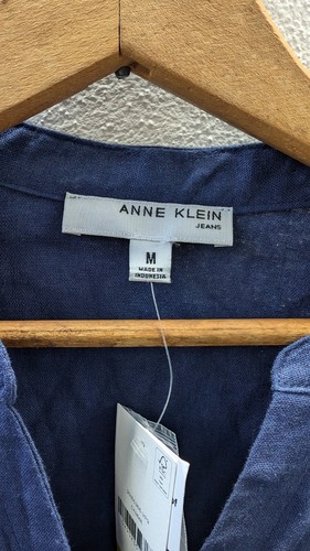 Anne Klein Jeans Button Up Chest Pocket Cosmos Cammie Blue Gold Buttons Size M - Picture 4 of 9