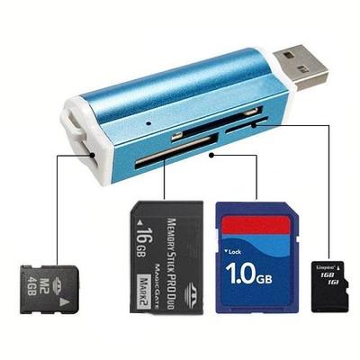 USB 2.0 All in One Memory Card Reader For : MICRO-SD SD TF SDHC M2 MMC - BLACK