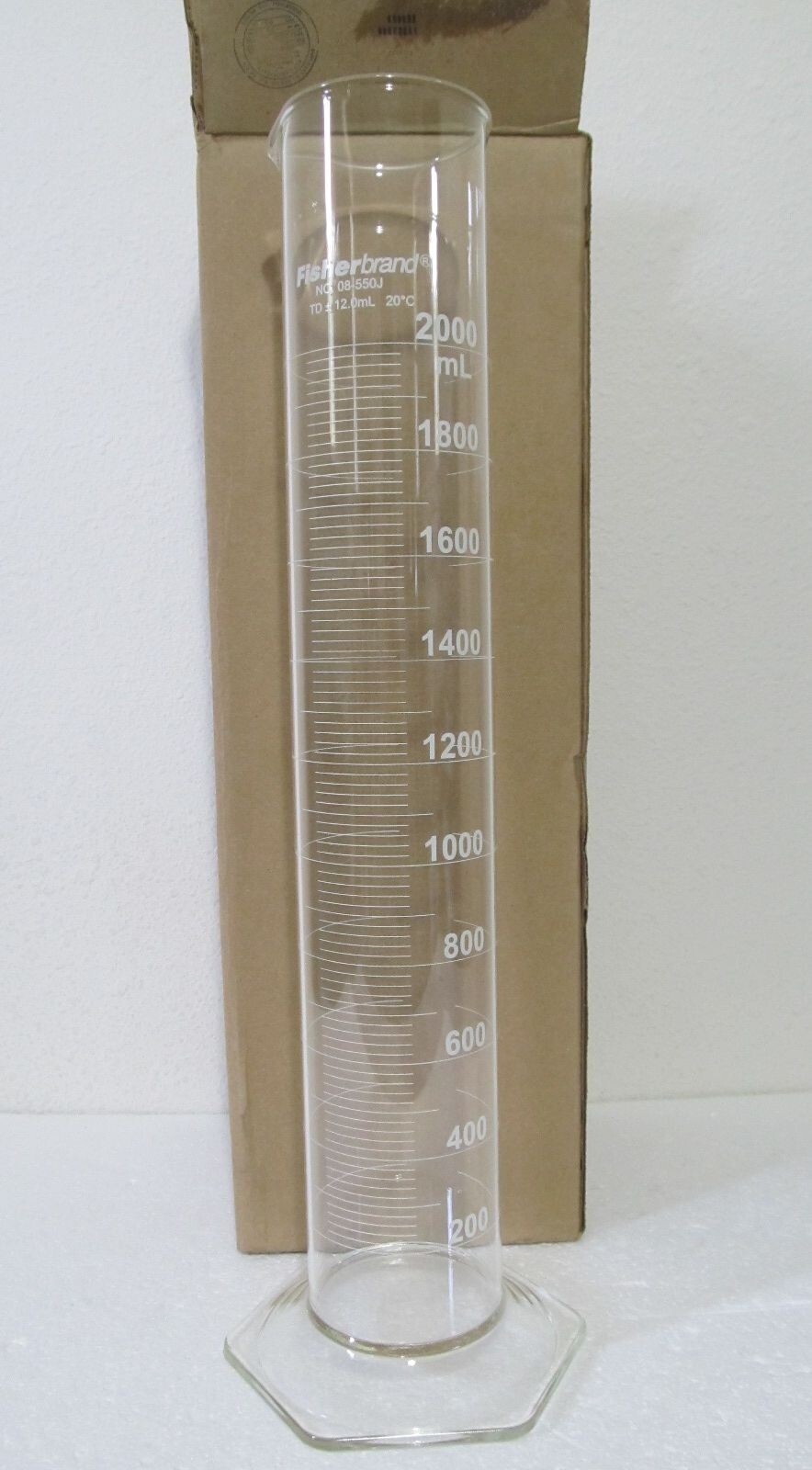 Fisher 2000mL Graduated Cylinder Hex Base 2L Glass 08-550J, 20mL Grads