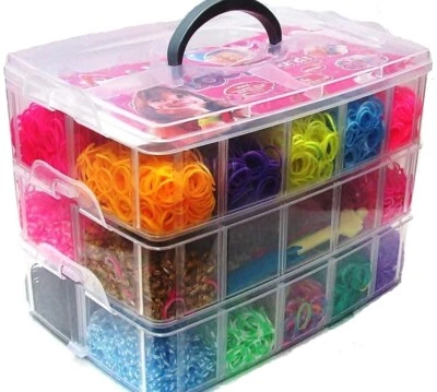 MARKENLOS Loom Bands ca.15000 Stk Bunte Gummibänder Set mit Haken Webrahmen Webhaken NEU