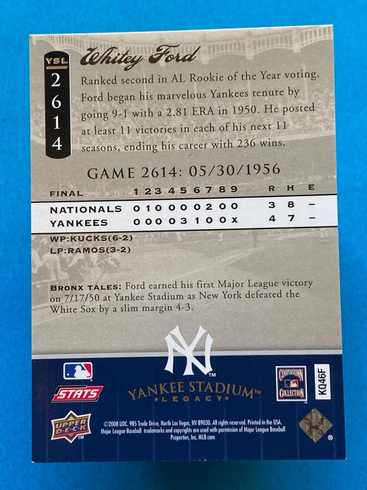 2008 Upper Deck Yankee Stadium Legacy Whitey Ford #YSL2614 - Image 2 of 2