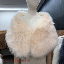 Womens Real Ostrich Feather Fur Shawl Shrug Cape Wraps for Bride Wedding Party