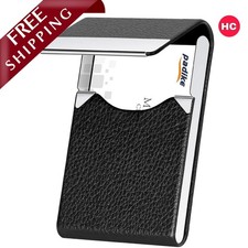 PU Leather Business Card Holder Metal Pocket Name Card Case Magnetic Black