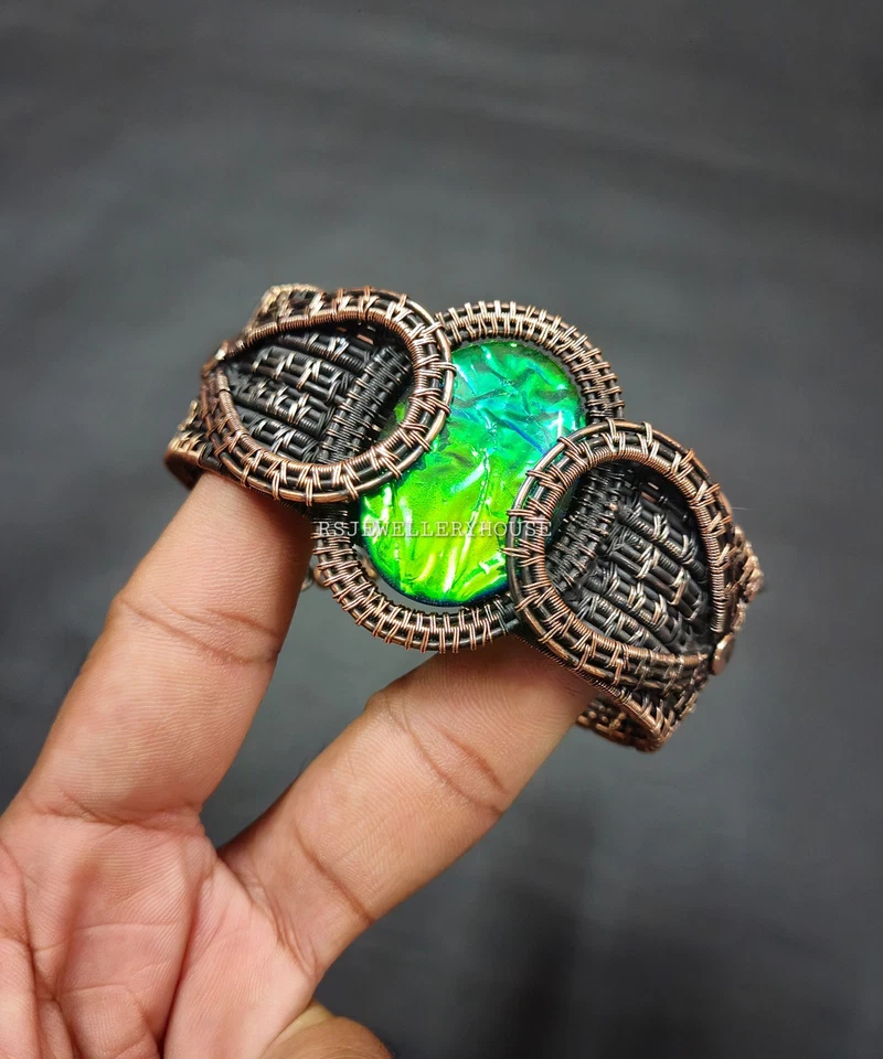 Brazalete Australiano Triplete Ópalo Cobre Envuelto Alambre Brazalete Ajustable Joya Foto 4 de 4