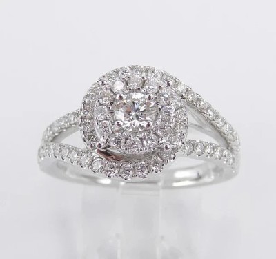 2.50Ct Round Cut Real Moissanite Cluster Engagement Ring 14K White Gold Plated