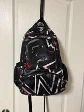 Kids Geometric Backpack Black/White/Red Polyester Zip Pockets Top Handle