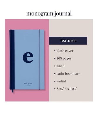 Kate Spade Just Mine Monogram  E  Cloth Hardcover Notebook Journal