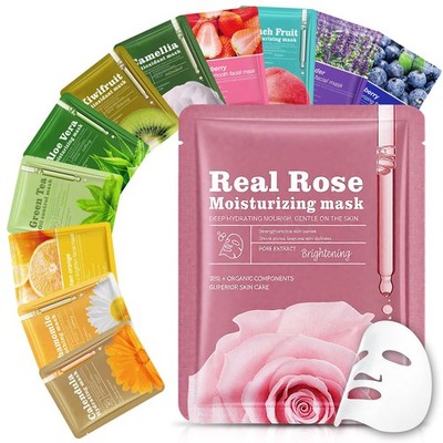 12er Set Gesichtsmasken 25 ml, feuchtigkeitsspendende Blattmasken mit Inhaltsstoffen