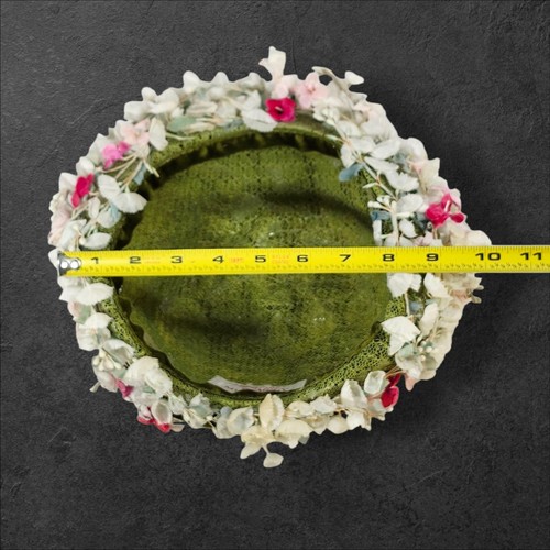 Sombrero Floral Vintage Sears Millinery con Caja Original Años 50 Verde y Blanco Primavera - Imagen 13 de 13