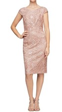 Alex Evenings Women  s Embroidered Sequin Midi Sheath Dress, Gold, 12