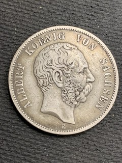 1875 E Saxony German Empire Silver 5 Mark Funf KM# 1237 J# 132 Albert