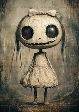 SPOOKY PUMPKIN HEAD DOLL ART PRINT, Fantasy Girl Decor, Gothic Halloween Poster