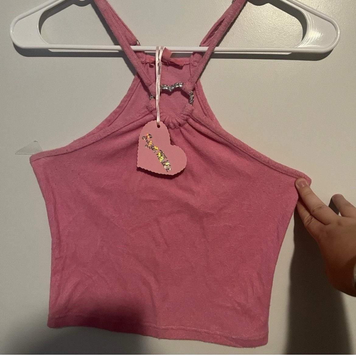 Dolls Kill Sugar Thrills Rhinestone Heart Pink Rave Crop Top Small