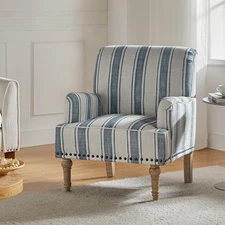 Modern Armchair with Wooden Legs & Nailhead Trim, Comfy Upholstered Accent Chair