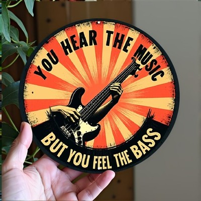 Bass Guitar Lover's Dream Round Aluminum Tin Metal Signs Home Décor 8x8 