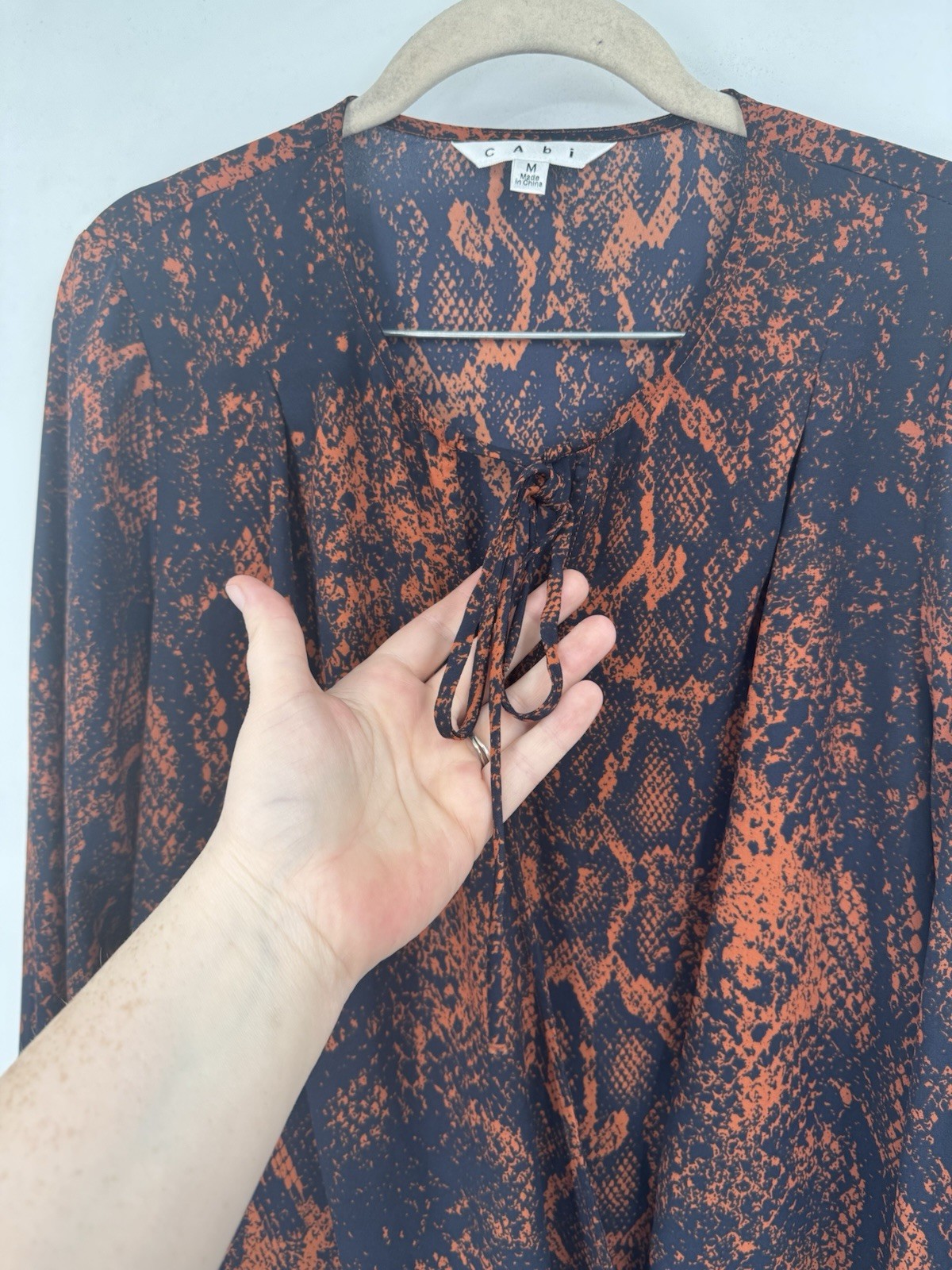 CABI Top Women Medium Border Wrap Python Print Or… - image 9