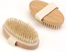 2Pcs Dry Brush, Natural Bristle Exfoliating Body Scrubber, Wooden