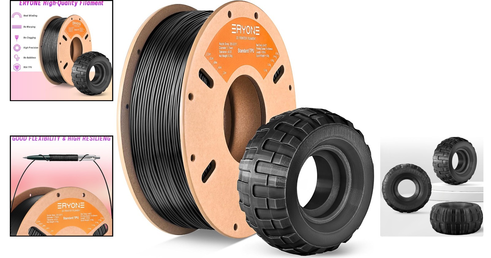 Flexibles TPU Filament 1.75mm, Schwarz, Maßgenauigkeit +/- 0,03 mm - Bild 2