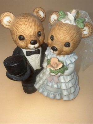 Teddy Bear Figurine Homco Bride Groom Wedding Cake Topper 1407 Ceramic Sir Lanka