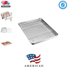 Baking Sheet with Rack Set, Stainless Steel Baking Pan Tray Cookie Sheet with...
