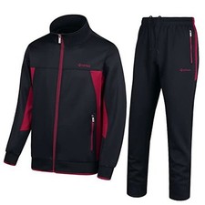 Men's Casual Athletic Tracksuit Long Sleeve Sweatsuit Set X-Large Black red
