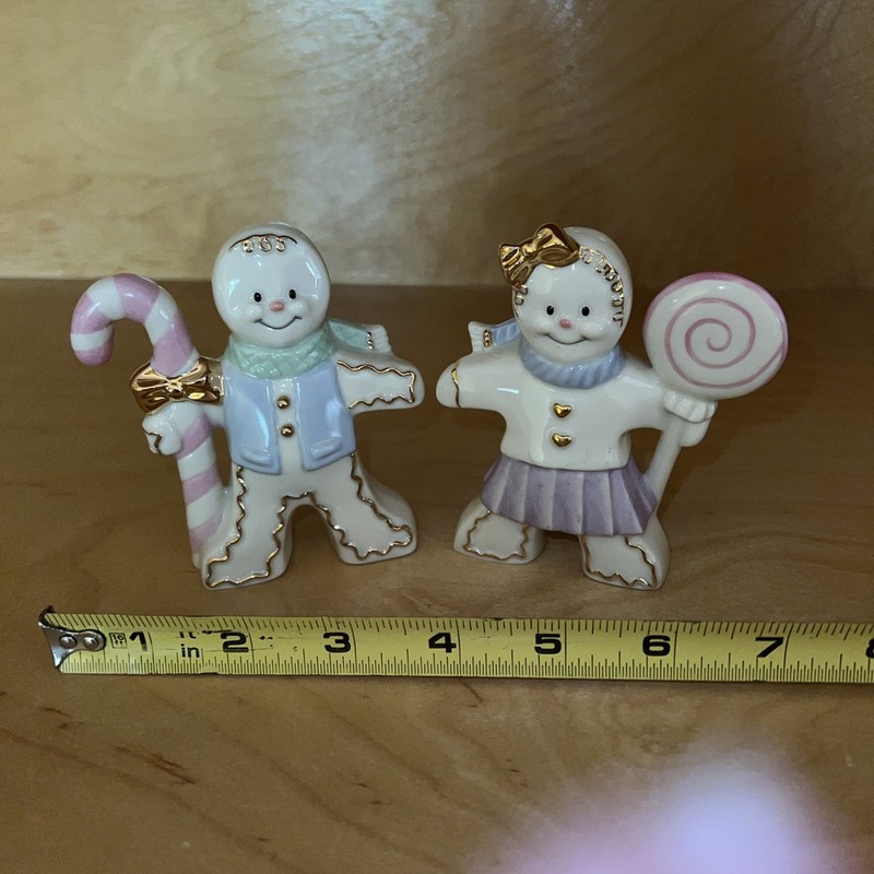 +Lenox Pastel Gingerbread Boy and Girl Salt & Pepper Shakers Set NEW In Box+