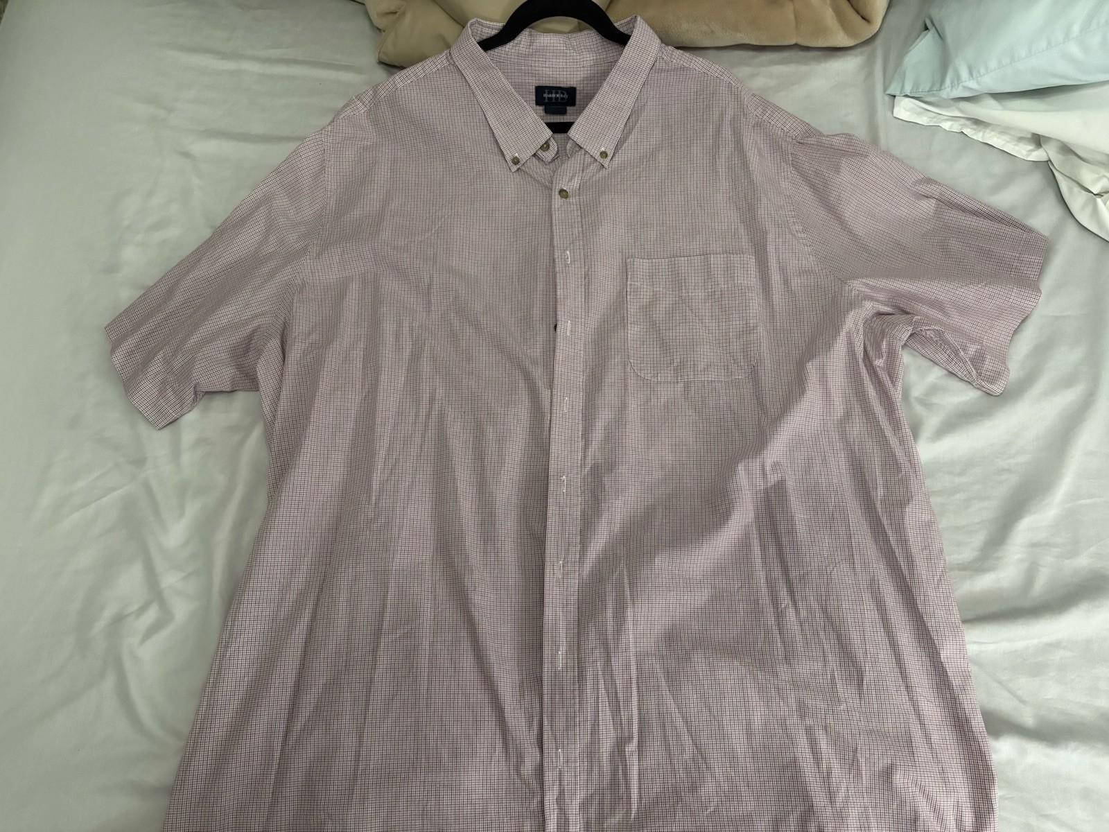 Harbor Bay Men's Red White Woven Short Sleeve Plaid Button-Down Shirt 4XLT