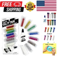 8 Classic Colors Ultra-Fine Glitter Shakers & Glue Set - Arts & Crafts Delight