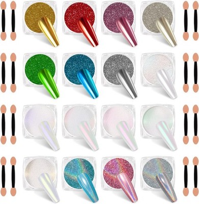 16 Jars Chrome Nail Powder Nail Art Glitter Decorat Metallic