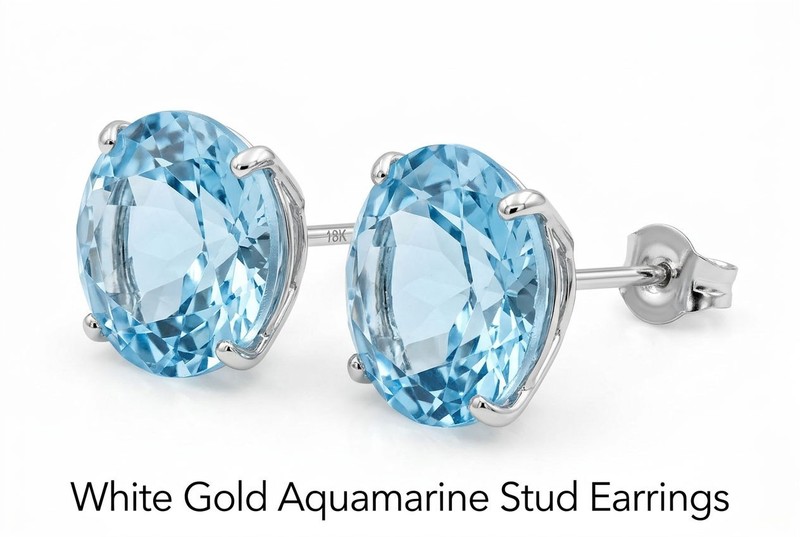 GENUINE 8.76 Cts AQUAMARINE STUDS EARRINGS 14K WHITE GOLD - Free Appraisal - NWT