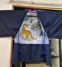 Men s Traditional Japanese Haori Tiger Dragon Artwork Navy Blue