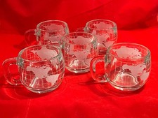 NESTLE NESCAFE World Globe Frosted Etched Glass Coffee mugs:Set of (5)  1970s
