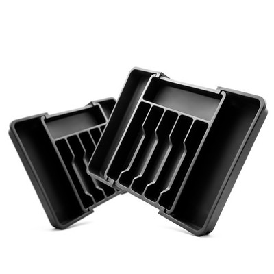 2x Schubladen Organizer aus Kunststoff in Schwarz ausziehbarer Besteckkasten 