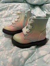 Adorable Cat Jack Toddler Girls' Rainbow Pastel Glitter Boots Size 5
