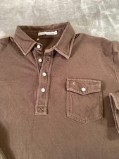 Criquet Polo Shirt Mens 2XL Brown Long Sleeve Pocket Flap 4-Button Placket Golf