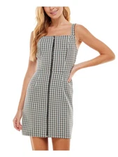KINGSTON GREY Womens Beige Adjustable Straps Jumper Plaid Dress L
