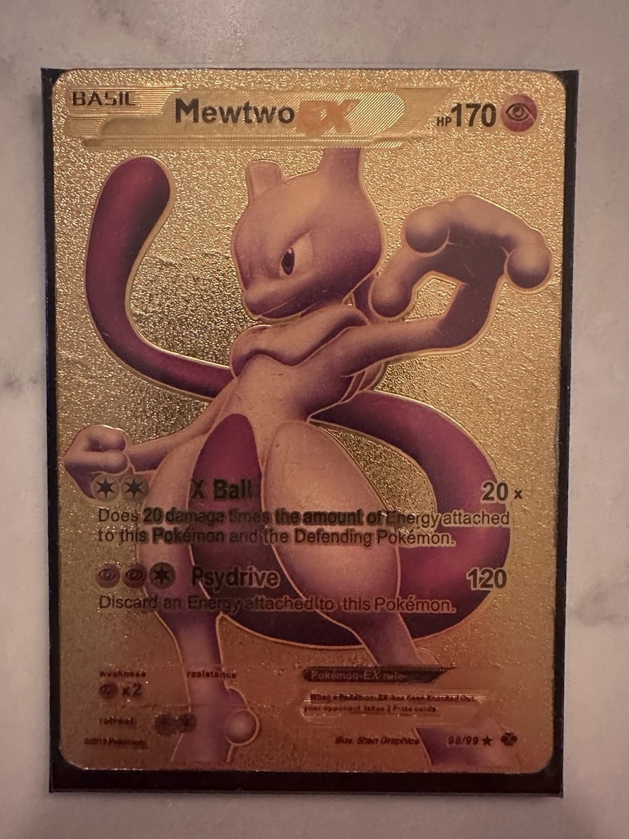 Pokémon Mewtwo EX Gold Metal Foil Card 98/99 170 HP Psychic Type