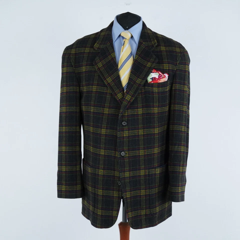 Mens Check Plaid Blazer 46R US Size Dark Green Wool Sport Coat Jacket - Image 4 of 4