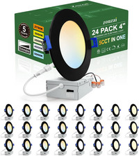 zouzai 24 Pack 4" Black Ultra-Thin LED Recessed Ceiling Light with Junction Box