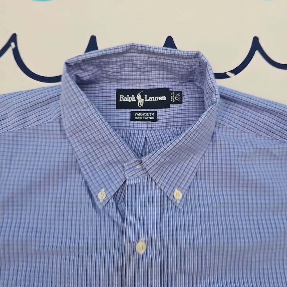 Polo Ralph Lauren Men's Yarmouth Classic Blue Cotton Dress Shirt Size 17.5-32/33 - Image 3 of 4