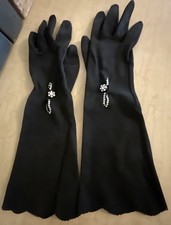 Vintage Hansen Gloves Womens 7 Black  Rhinestones Suede Supreme Dress Washable