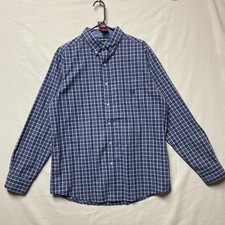 Chaps Easy Care Mens Medium Shirt Blue Plaid Check Long Sleeve Button-Down