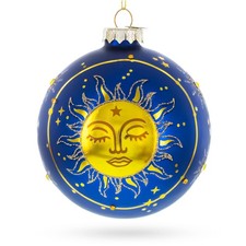 Blue Celestial Sun Face and Moon Glass Ball Ornament